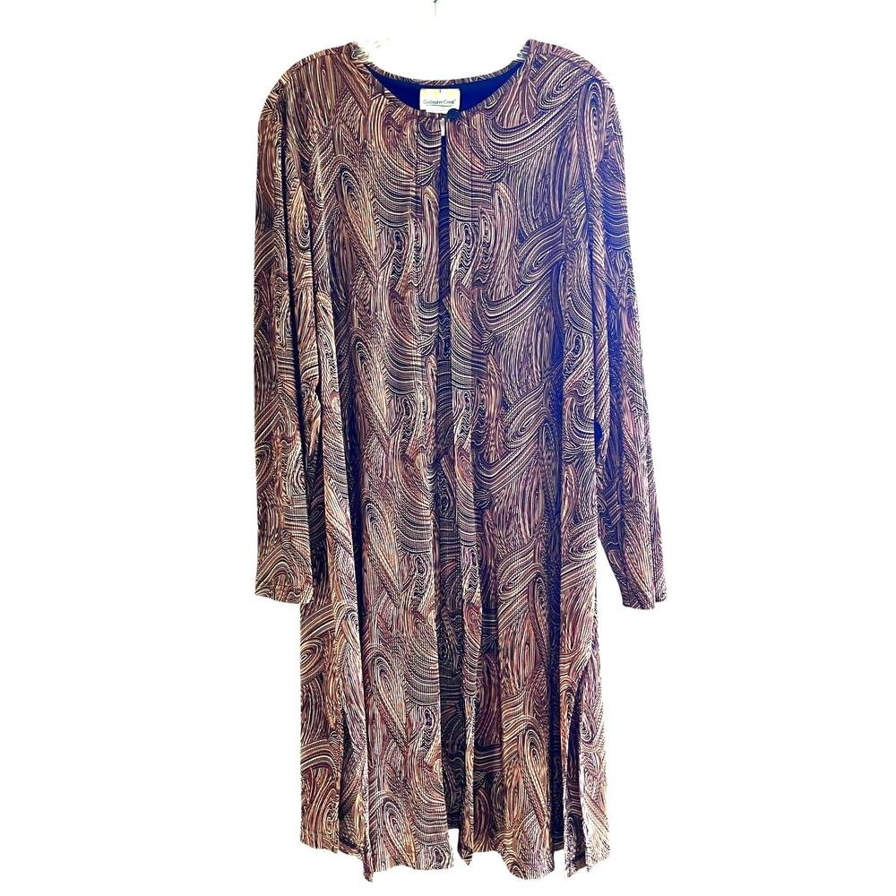 Coldwater Creek Long Duster Cardigan One-Button Artsy Brown Print  3X